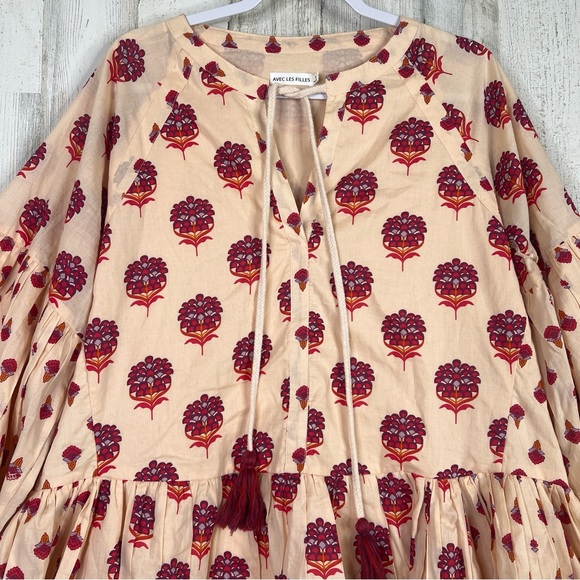 Les Filles Tiered Sundress Size 14 Boho Floral Flowy Resort Wear Tie Front Dress - Picture 3 of 13